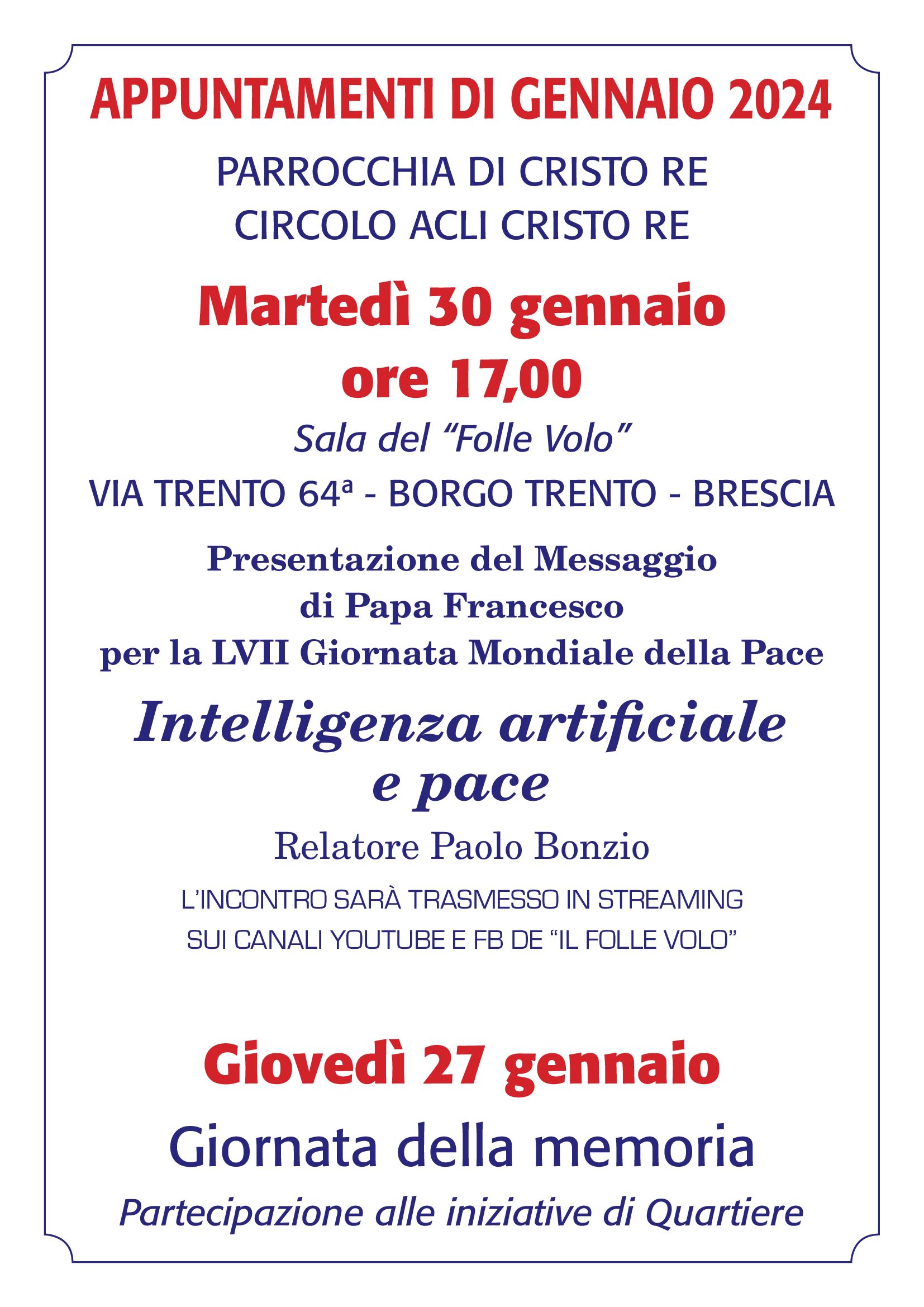 Appuntamenti gennaio